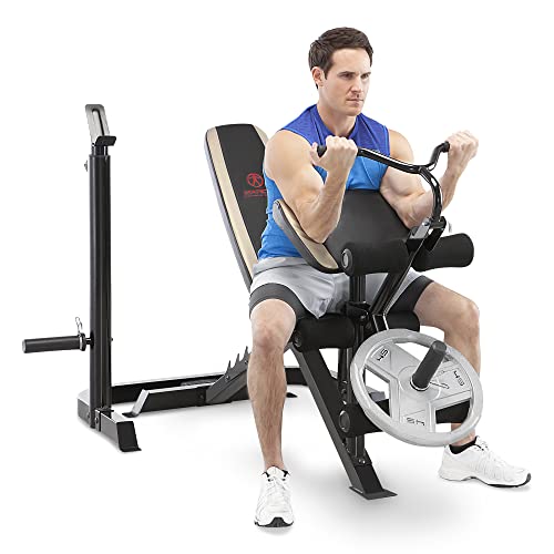 White/Black Olympic Workout Bench with Weight Rack Storage P86453