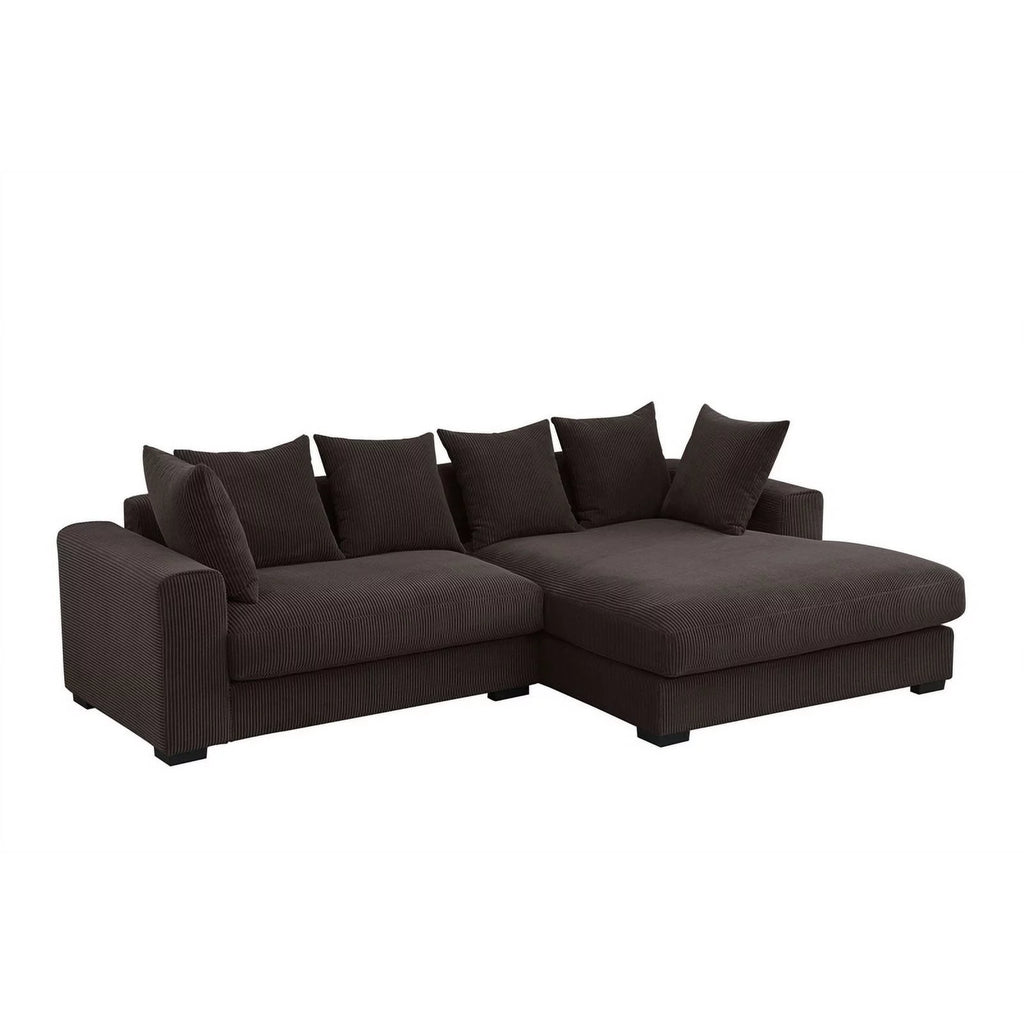 Brown Corduroy Upholstered Sectional Sofa with Chaise T72074