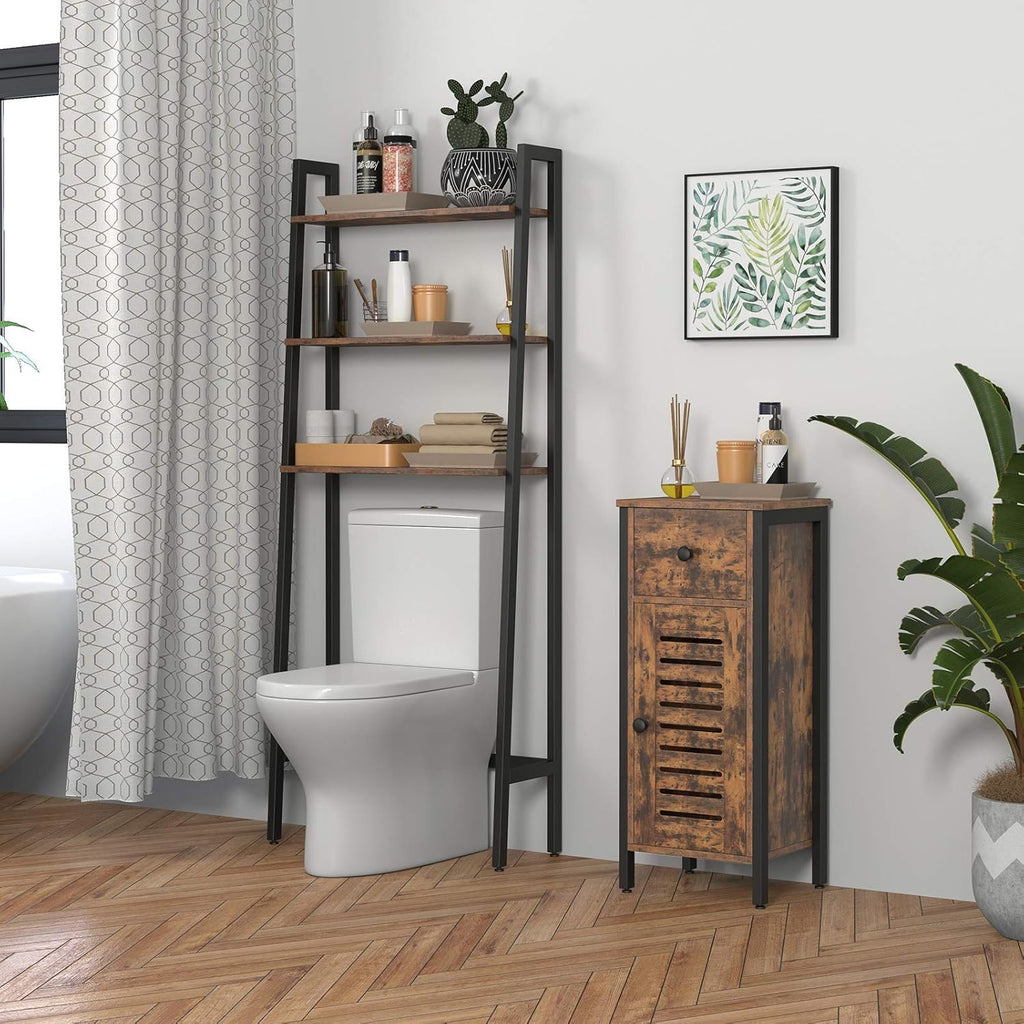 Rustic Brown Storage Cabinet with Drawer and Height-Adjustable Shelves K819229