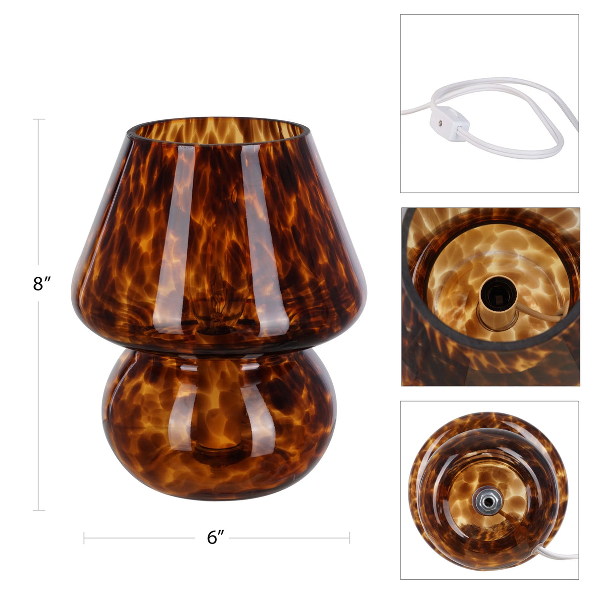 Brown Tortoise 8" Glass Mushroom Lamp Q985