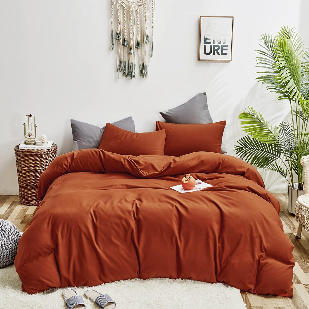 Burnt Orange King Size 3 Piece Solid Color Comforter Set Q898844