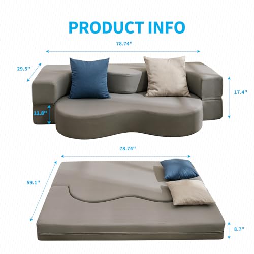 Queen Size Floor Sofa Bed with Memory Foam, Light Gray F744908