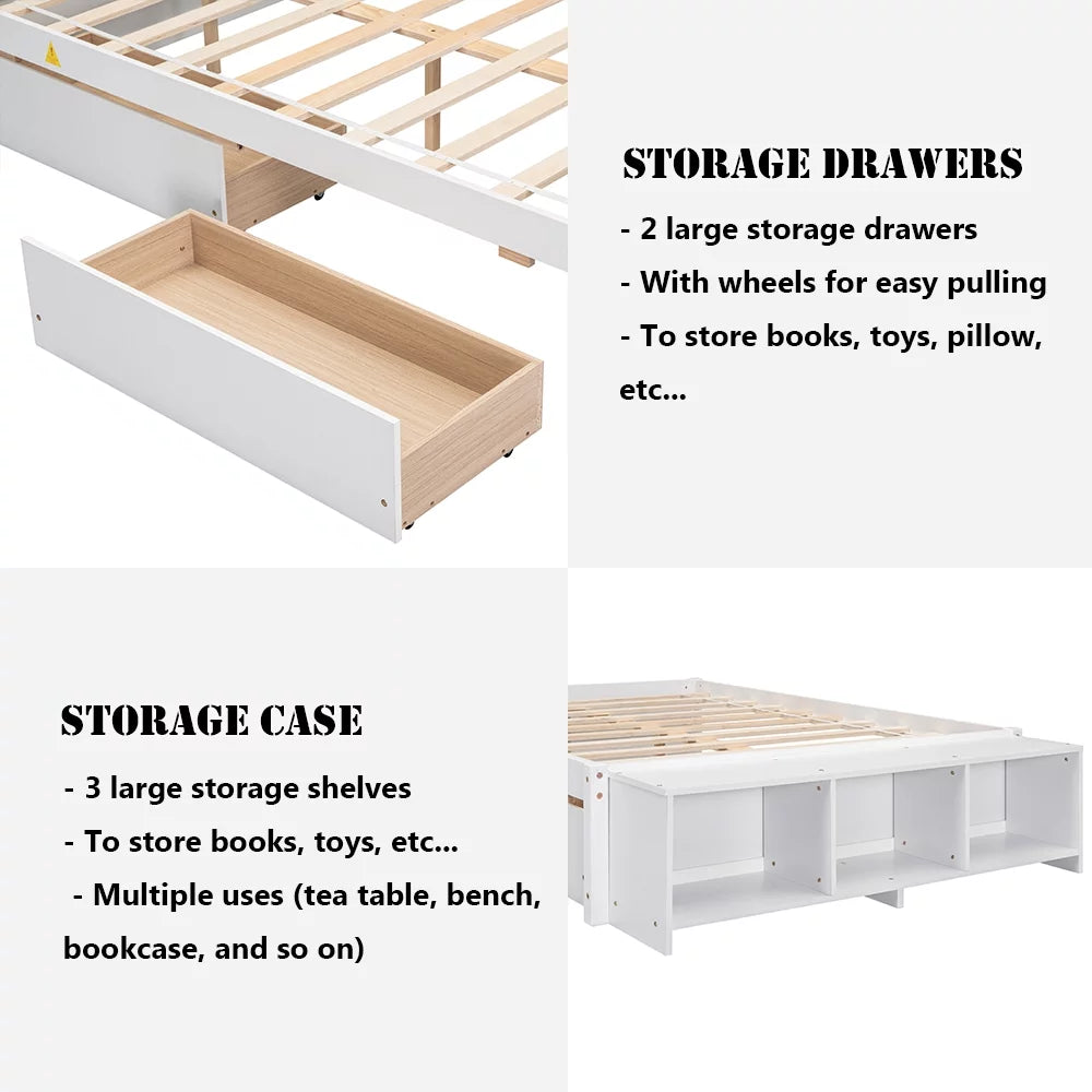 White Full Size Platform Bed with Storage Shelves and Drawer V221894