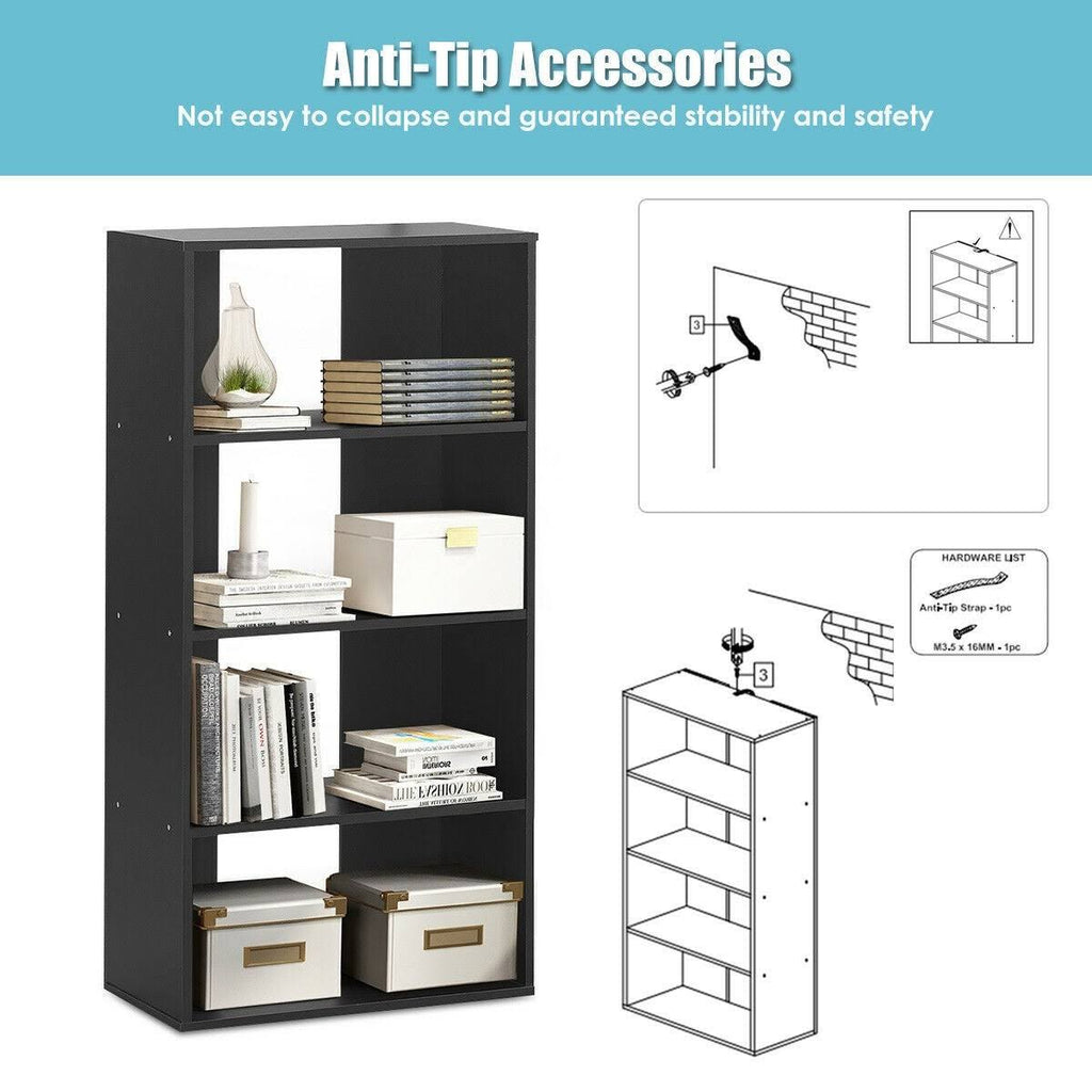 Black 4-Tier Bookcase with Adjustable Shelves A329