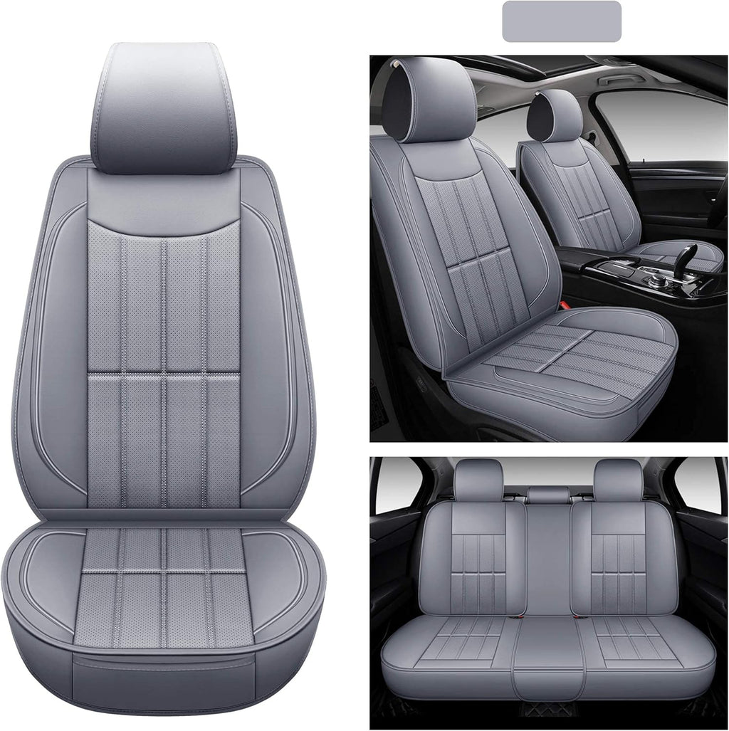Leather Car Seat Covers Full Set Gray Q3990