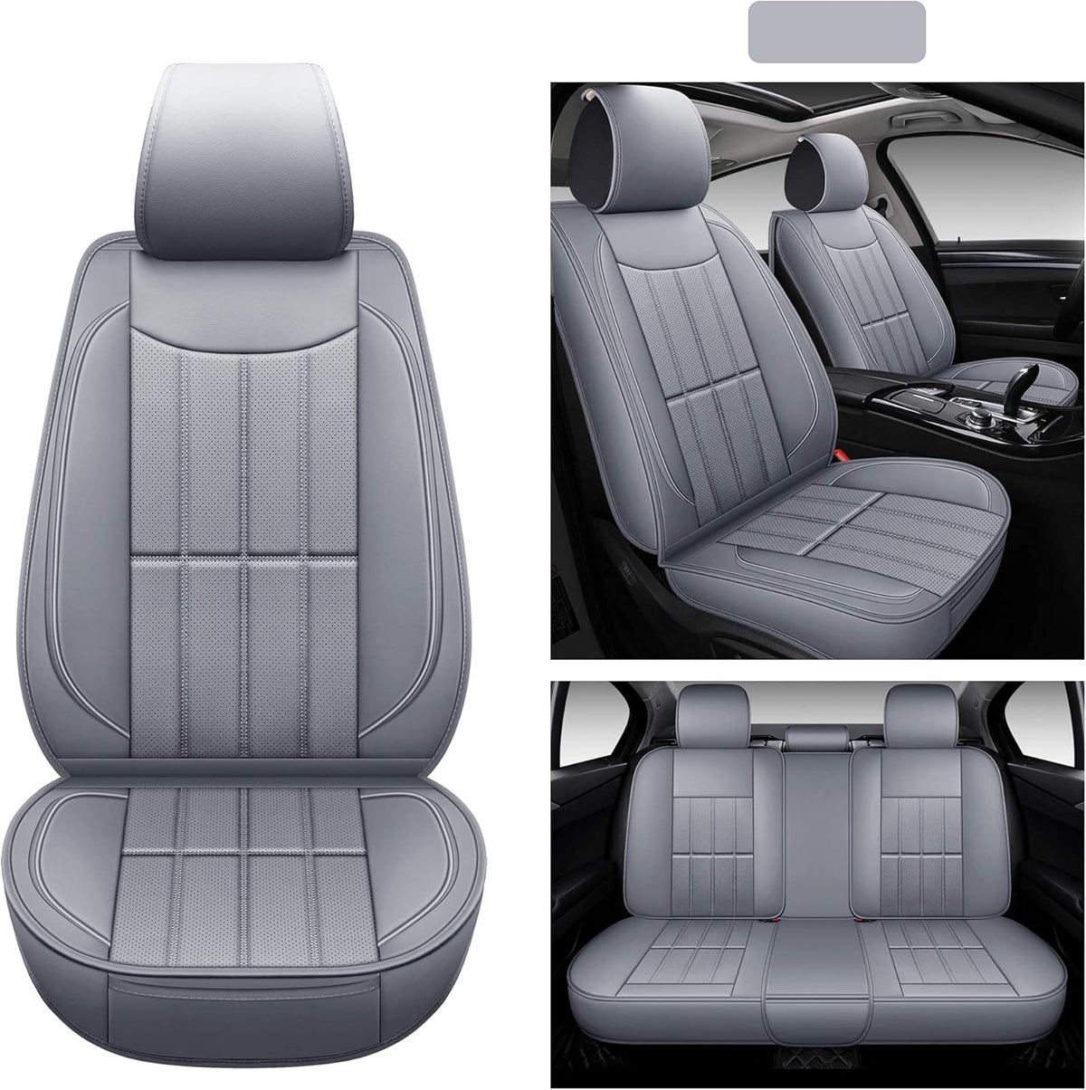 Leather Car Seat Covers Full Set Gray Q3990