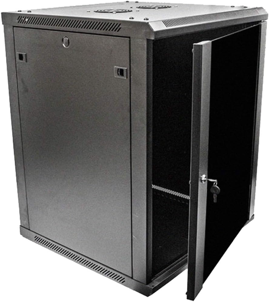 15U Wallmount Cabinet Enclosure 19-Inch Server Network Rack with Locking Glass Door Black with Shelves N269