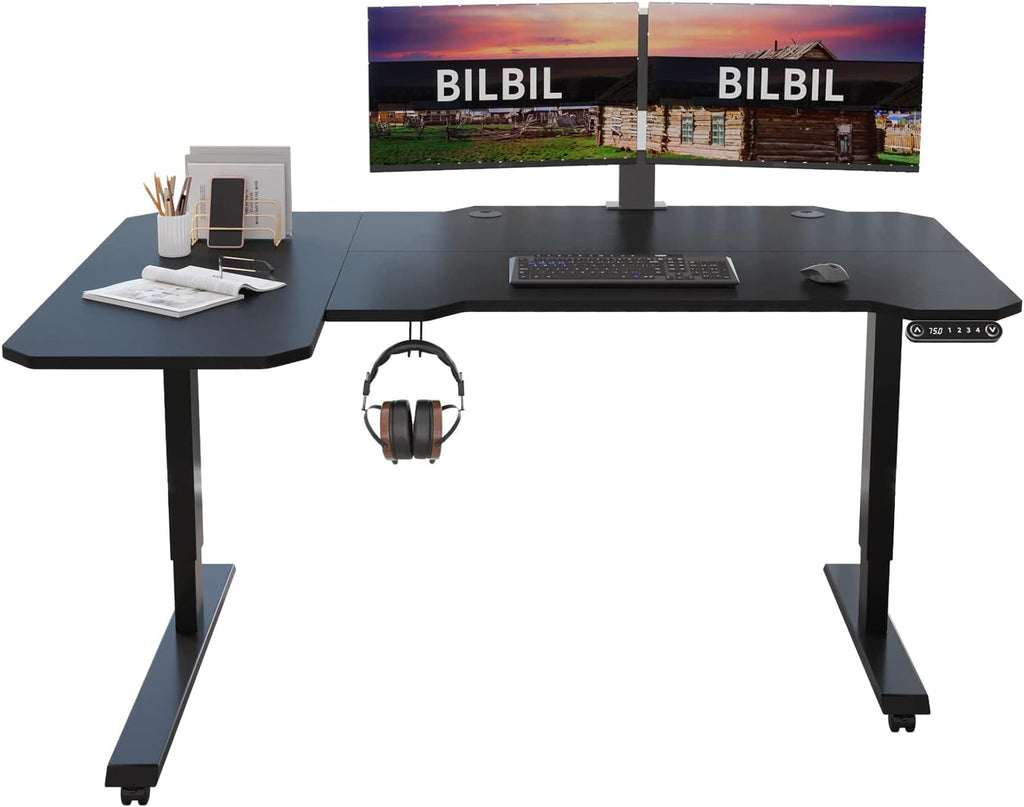 Black Frame Rustic Brown Top Height Adjustable Electric Standing Desk V3126