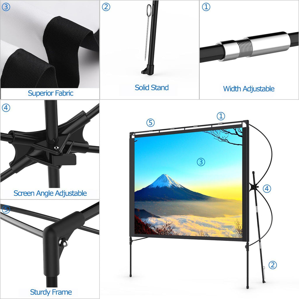 80 Inch Foldable Portable Outdoor Projector Screen with Stand and Bag V293149