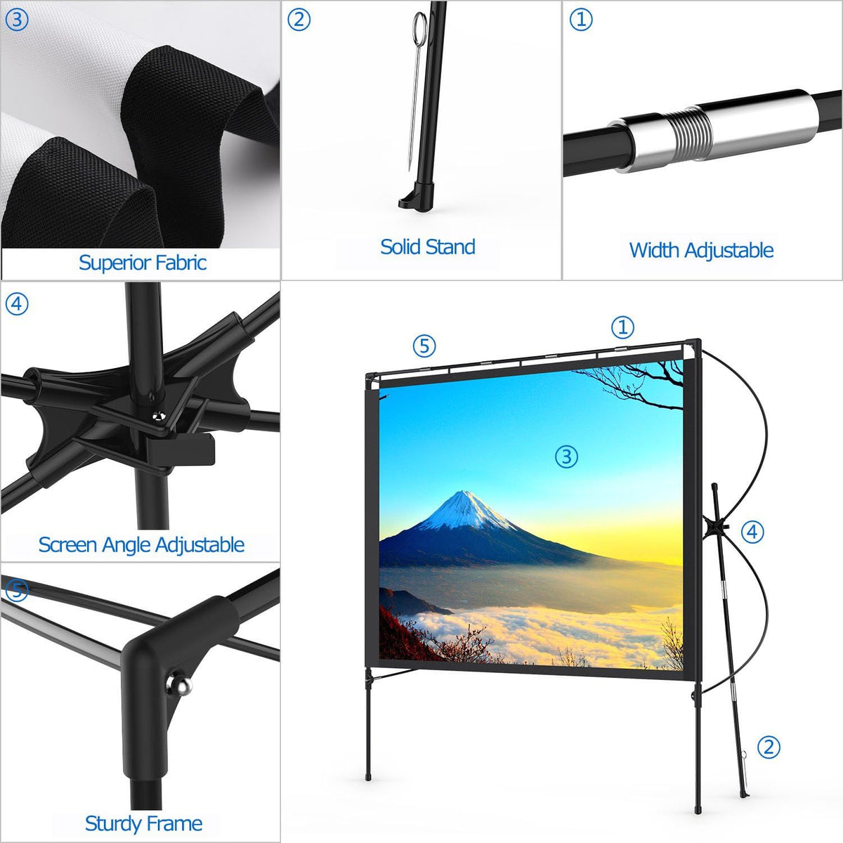 80 Inch Foldable Portable Outdoor Projector Screen with Stand and Bag V293149