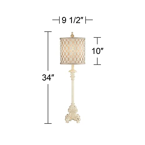 Ivory Off White Metal Candlestick Buffet Table Lamp 34" Tall G434868