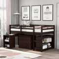 Espresso Wood Twin Low Loft Bed Frame with Storage Drawers P6177