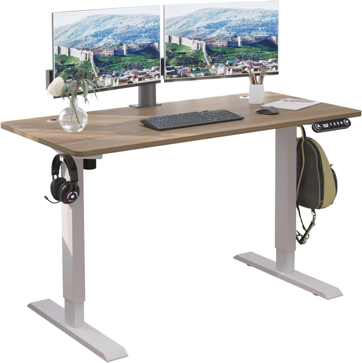 Black Frame Rustic Brown Top Height Adjustable Electric Standing Desk V3126