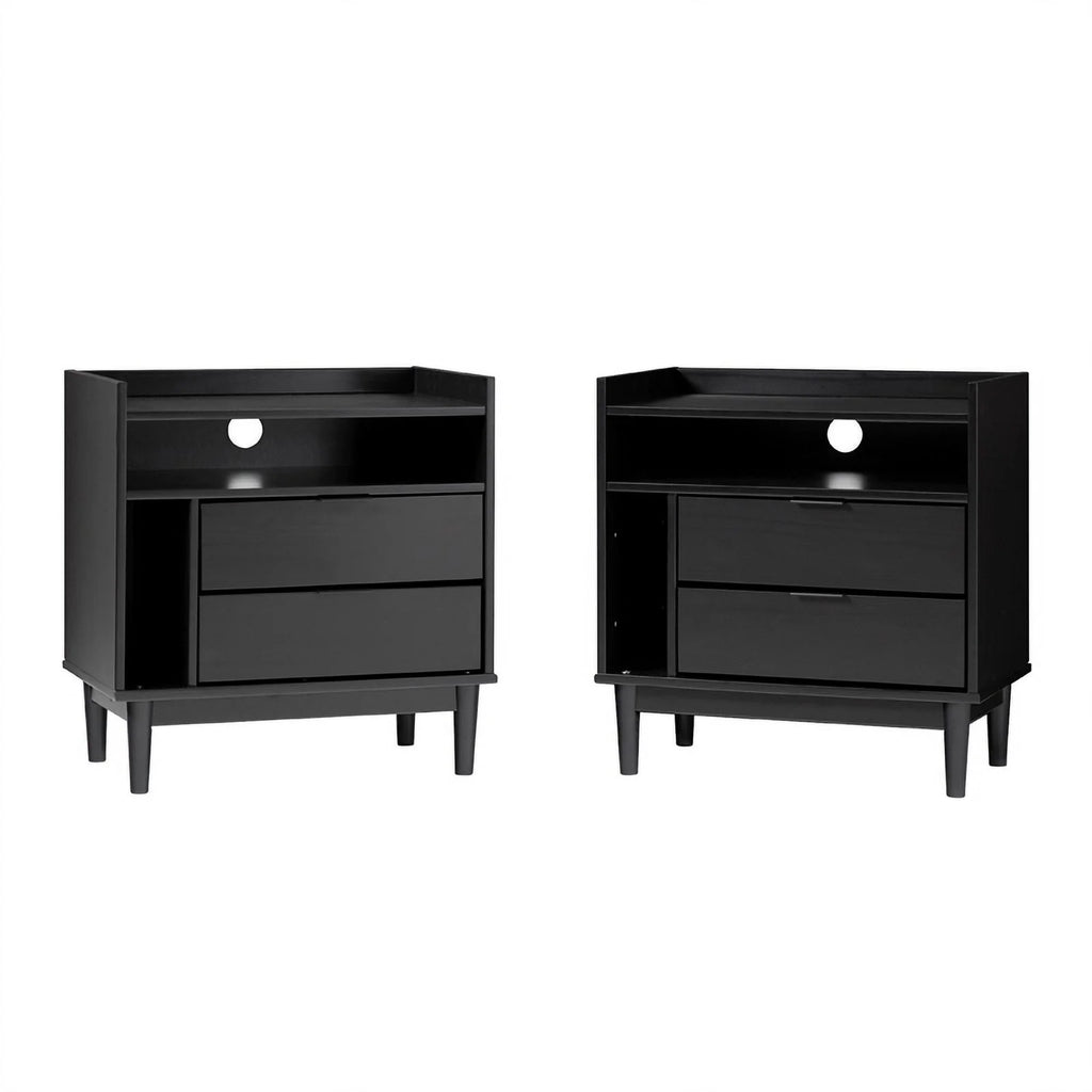 Black Solid Wood 2-Drawer Night Stand K71900