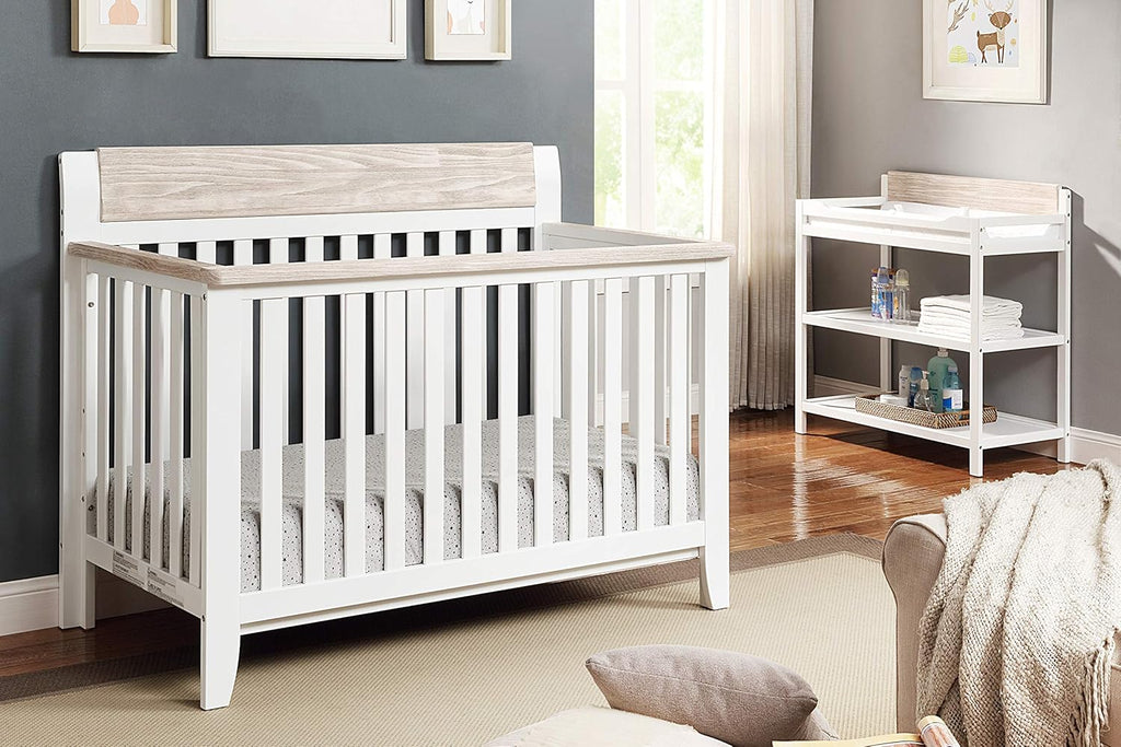White and Wire Brushed Wood 4 in 1 Convertible Crib Q717552