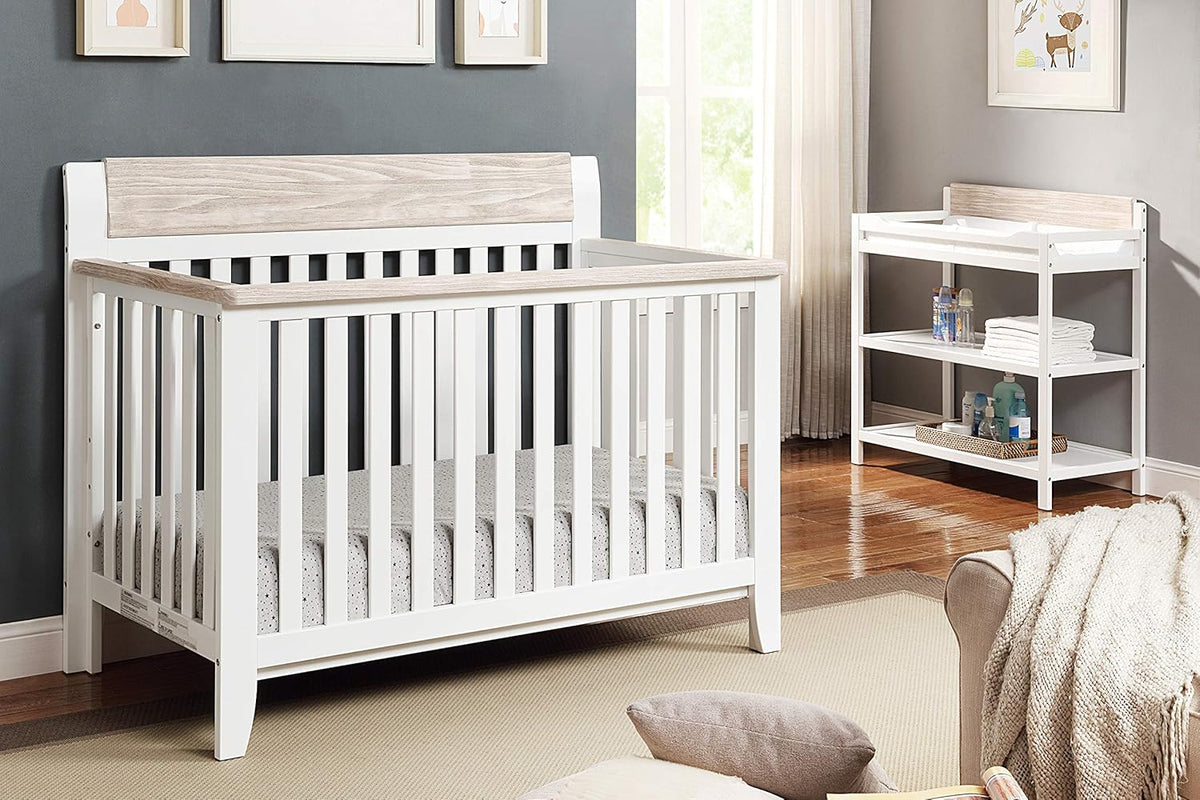 White and Wire Brushed Wood 4 in 1 Convertible Crib Q717552