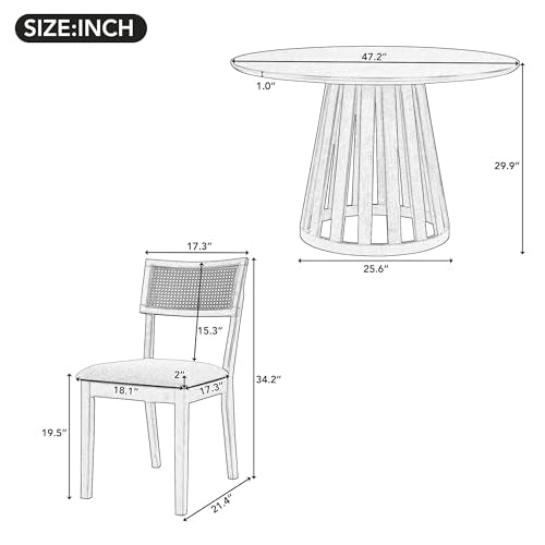 5-Piece Wood Dining Table Set with 4 Upholstered Chairs, Walnut P972177