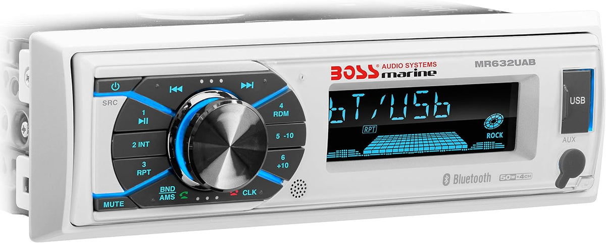 Marine Receiver, Weatherproof, Bluetooth, USB, AM/FM, Detachable Front Panel J874935