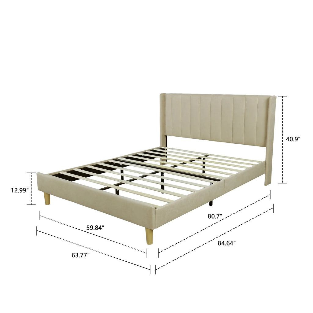 Low Profile Upholstered Platform Bed Full Dark-Grey Velvet N706