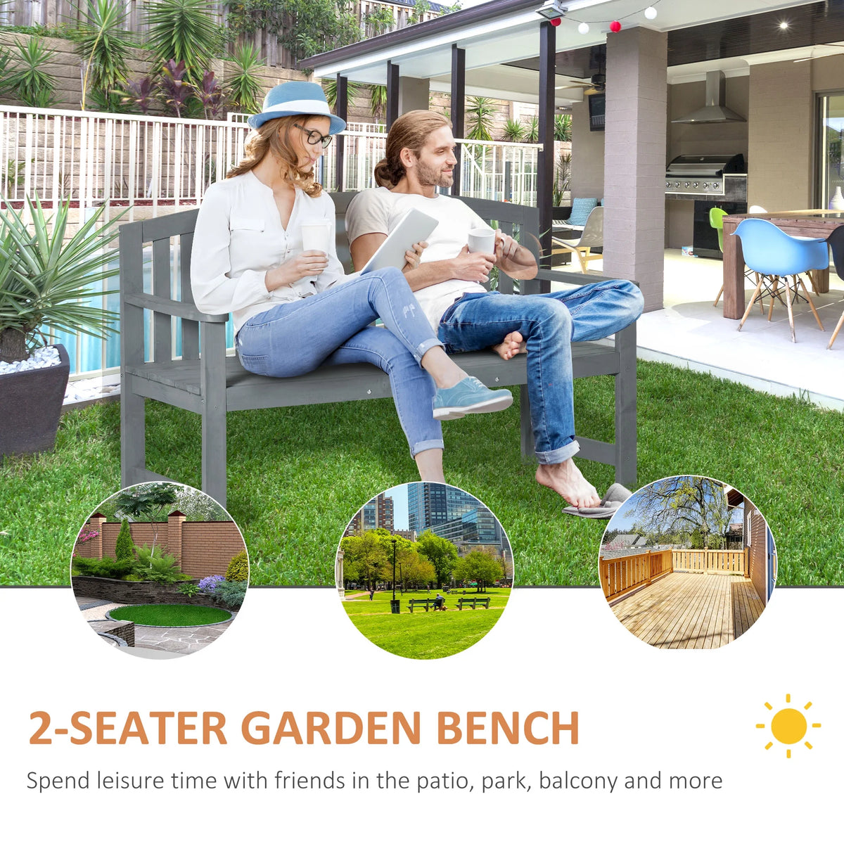 2-Person Wooden Garden Bench Patio Armchair F735