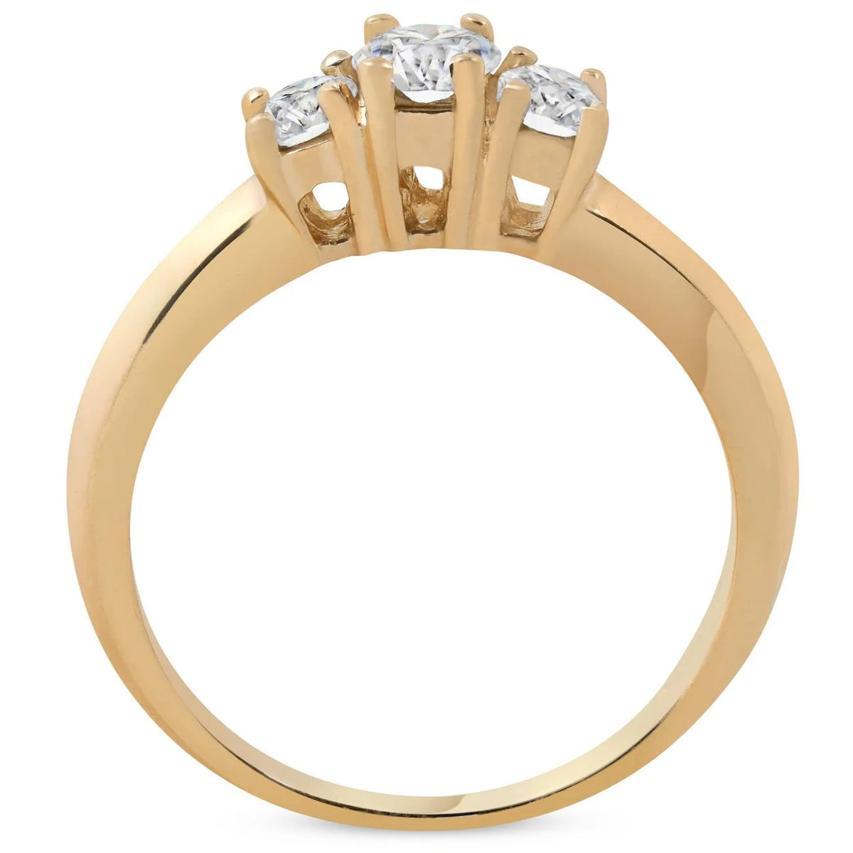 Three Stone Diamond Engagement Ring 14K Yellow Gold Q844