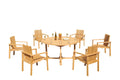 Grade-A Teak 7 Pc Dining Set 60" Round Table 6 Stacking Arm Chairs D4169