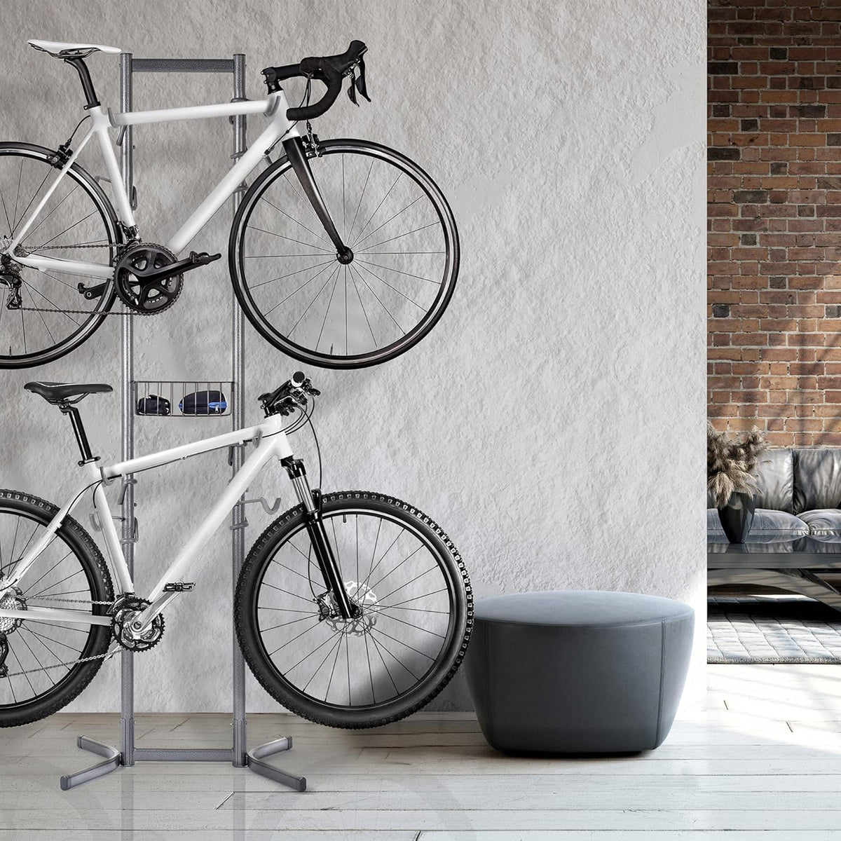 4 Bike Rack Garage - Bike Storage Rack with Basket - Vertical Bike Rack - Freestanding Wall Bike Rack Holds Up to 160 lbs Z904553