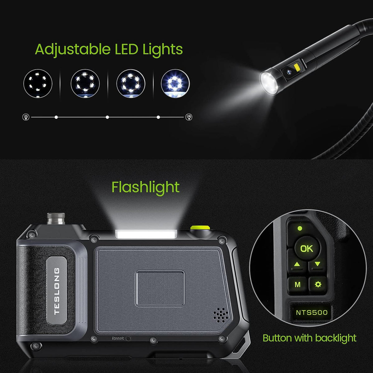 Industrial Borescope Inspection Camera with 5inch 720P HD Screen, 16.5ft T16056