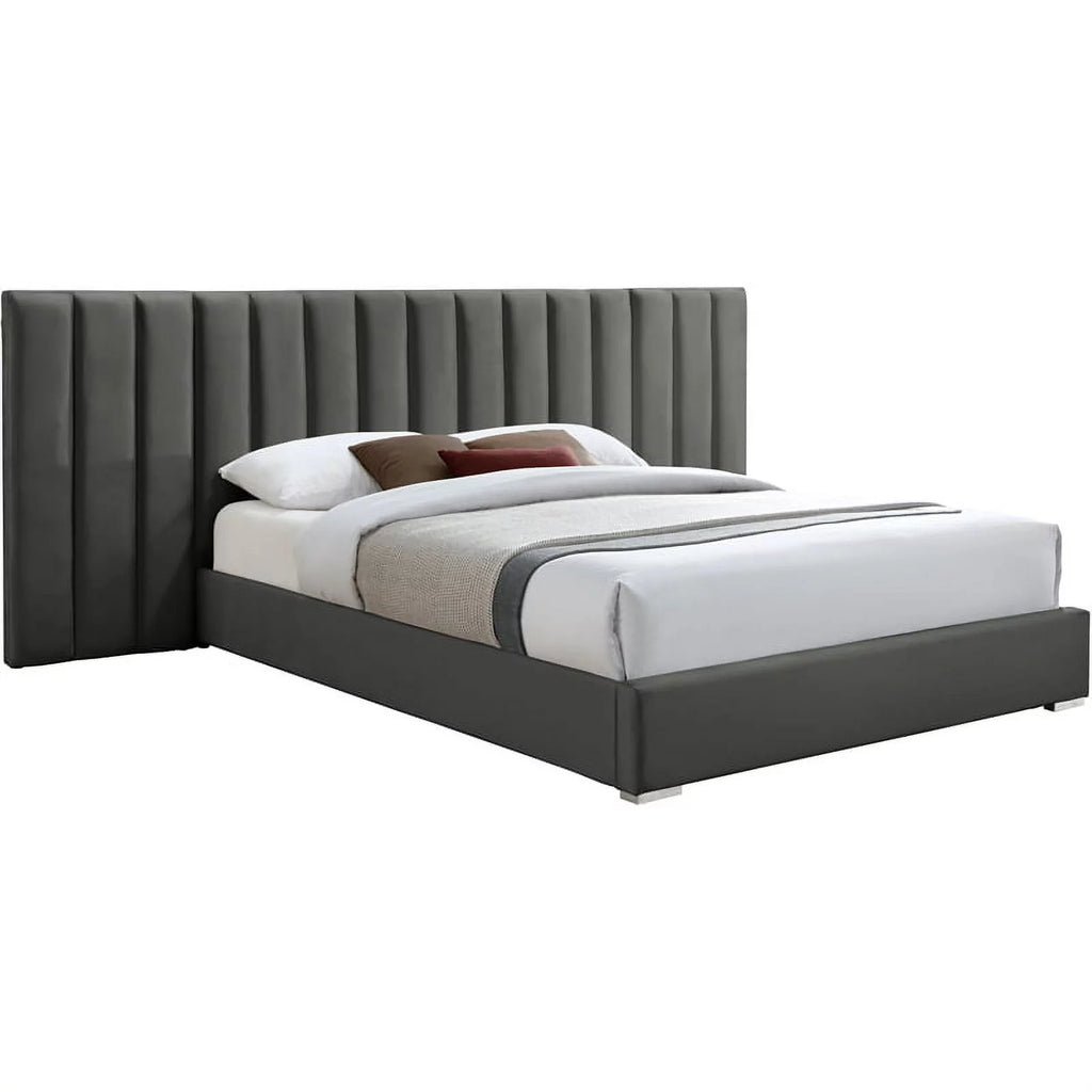 Gray Velvet Queen Bed with Chrome Metal Legs R736394