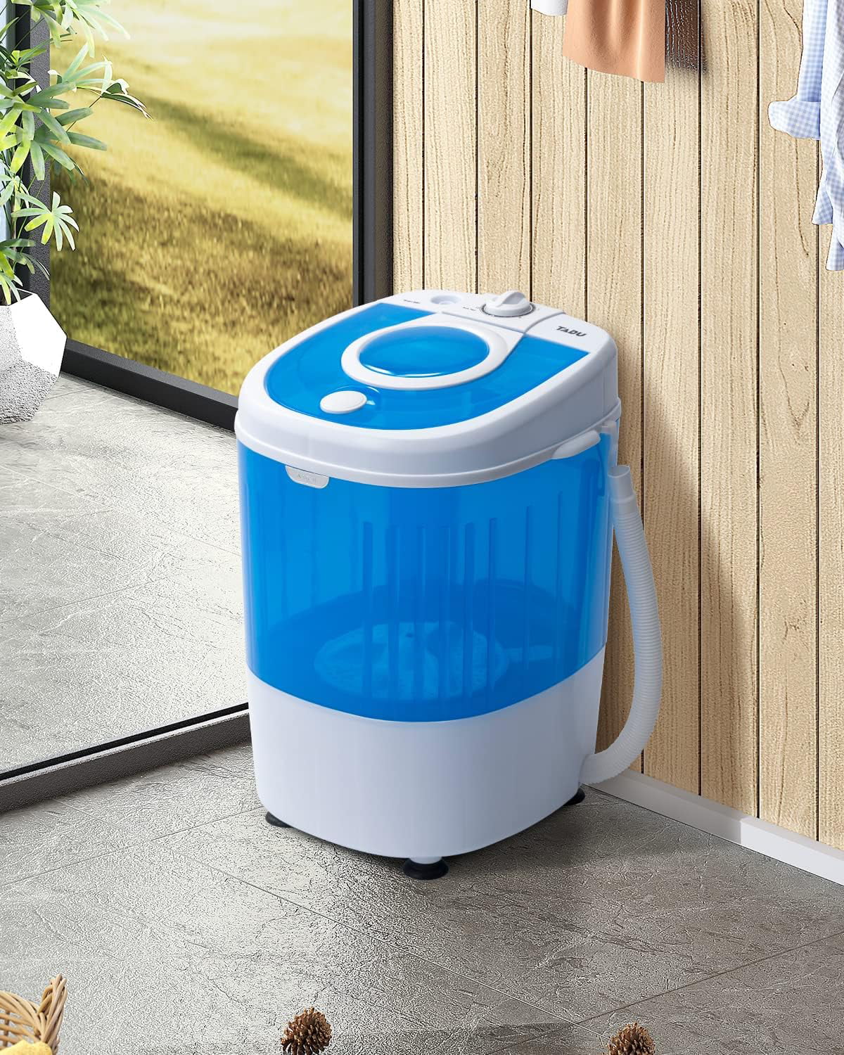 7.7lbs Mini Portable Washing Machine with Spiner Basket, Timer Control and Drain Hose, White D489
