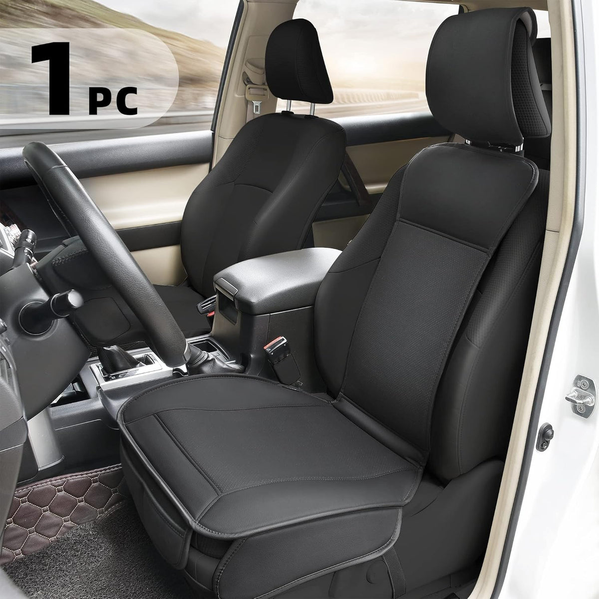 Beige Faux Leather Padded Car Seat Cover J35445