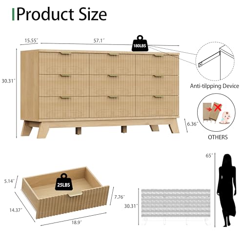 9 Drawer Fluted Wood Dresser Y334