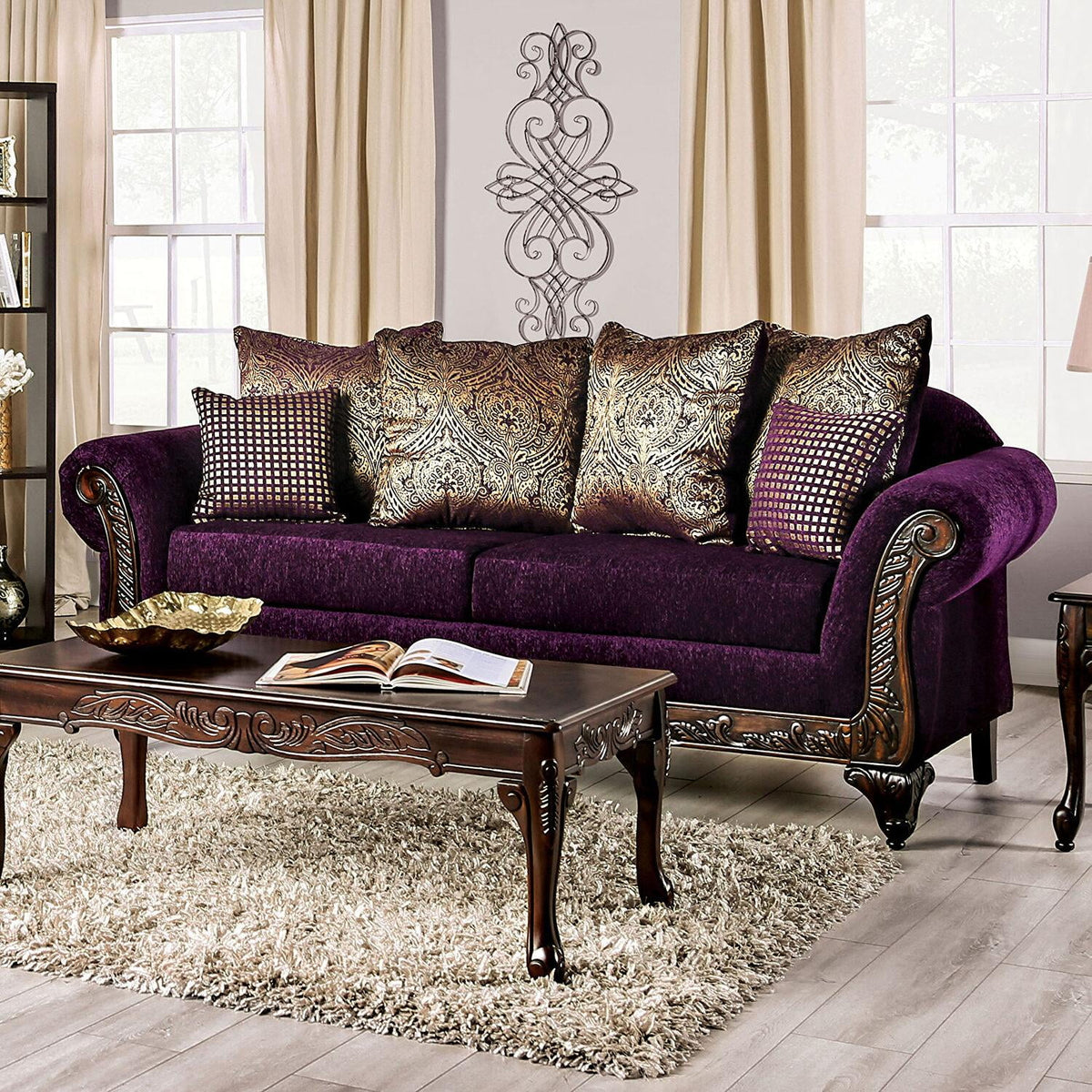 Purple & Dark Cherry 5pcs Living Room Set E135