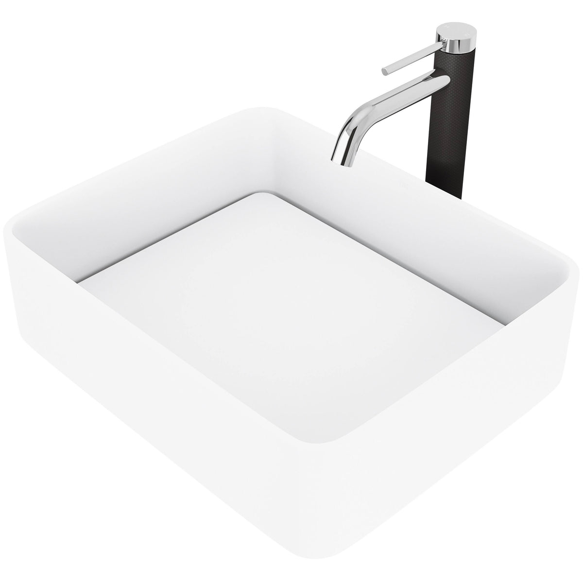White Rectangular Vessel Bathroom Sink with Chrome Faucet and Pop-Up Drain D8695