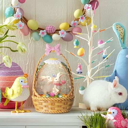 Easter Snow Globe Lantern with Timer Swirling Glitter W280422
