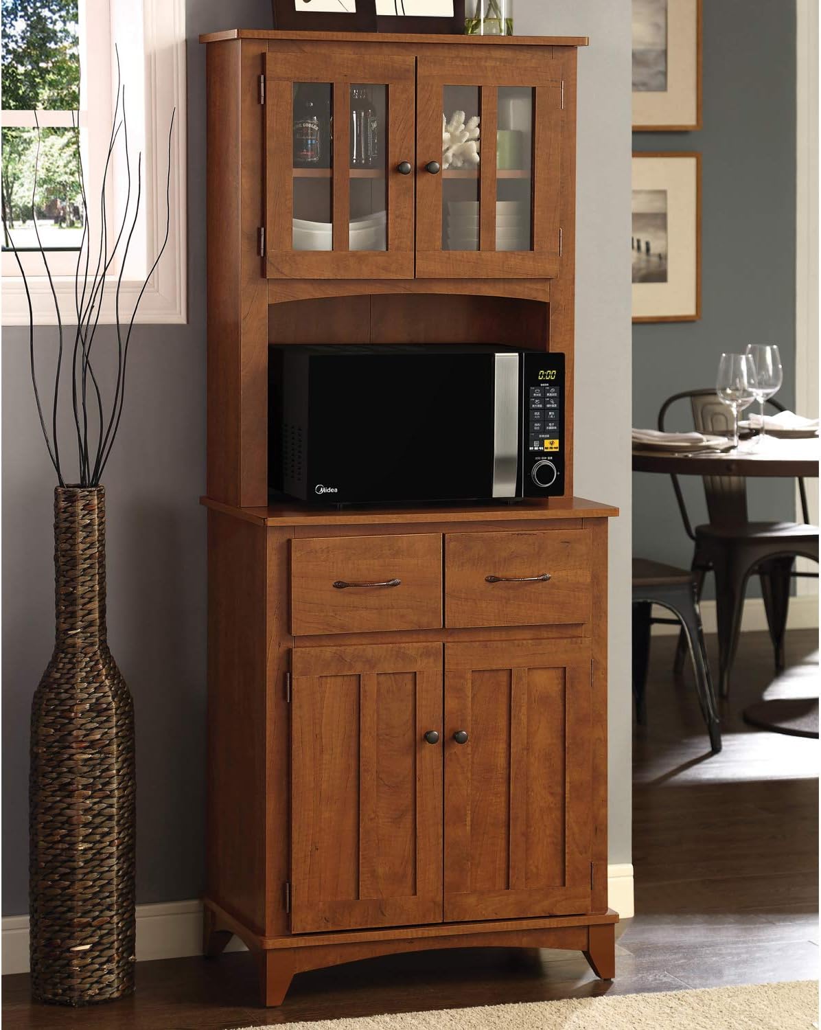 Charcoal Microwave Storage Stand with Double Door Cabinets R20582