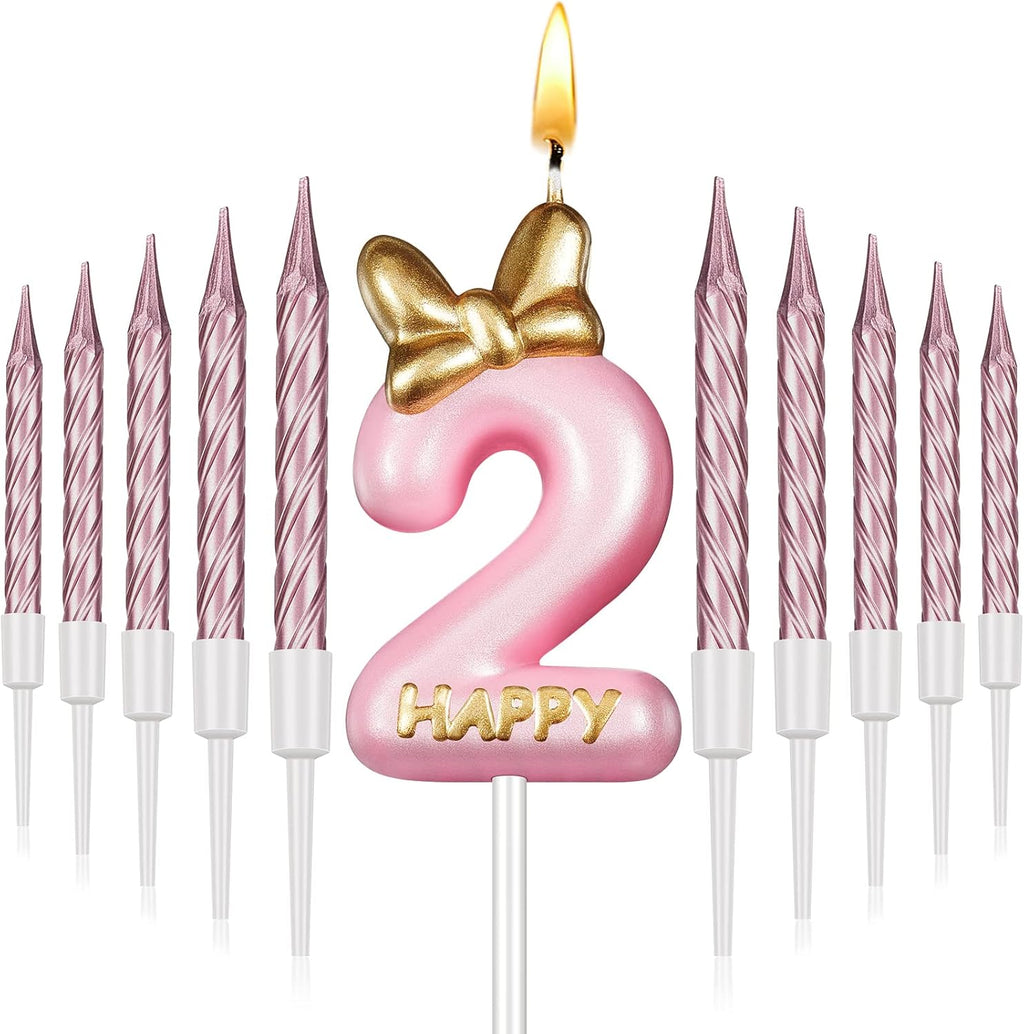 Pink Number 3 Birthday Candle with 10 Pieces Rose Gold Candles H906