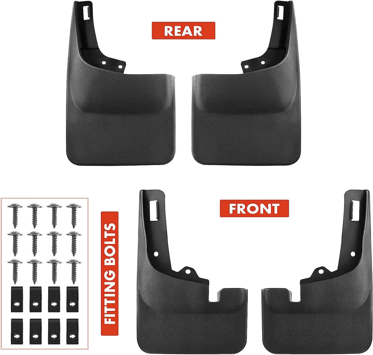 Set of 4 Mud Flaps with Hardware Kits for Pickup J267