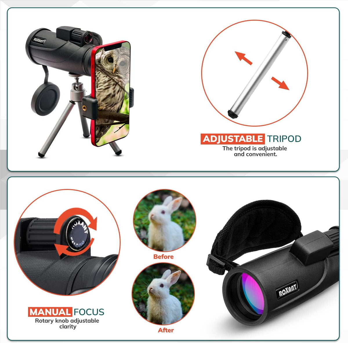 10x42 High Definition BAK4 Prism Monocular Telescope M482