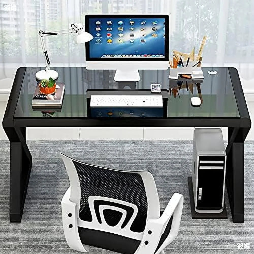 Glass Top X-Frame Metal Computer Desk 55.1 inches D210