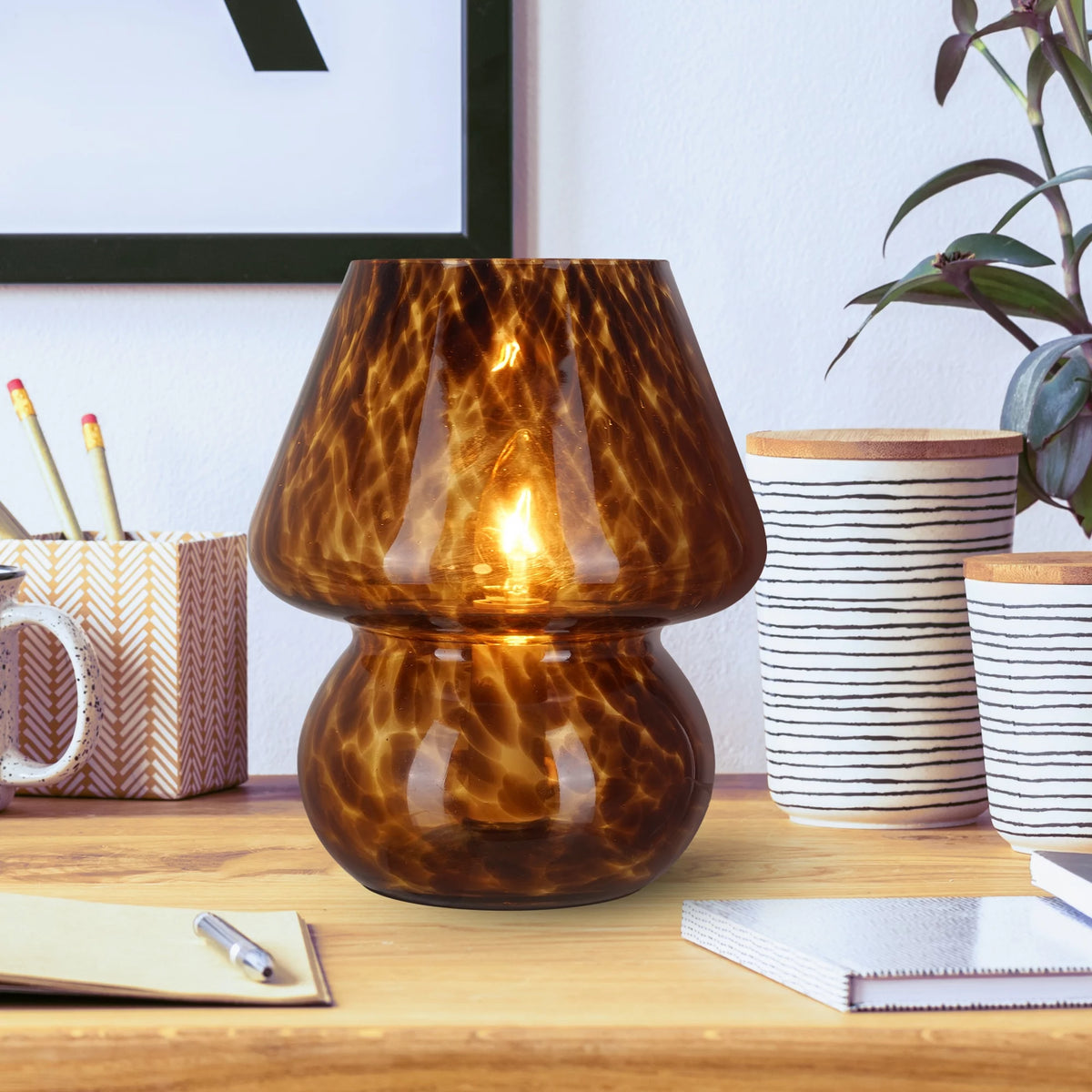 Brown Tortoise 8" Glass Mushroom Lamp Q985