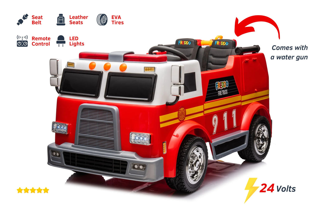 24V 2-Seater Ride-on Fire Truck with Remote Control, LED Lights, Water Gun B852