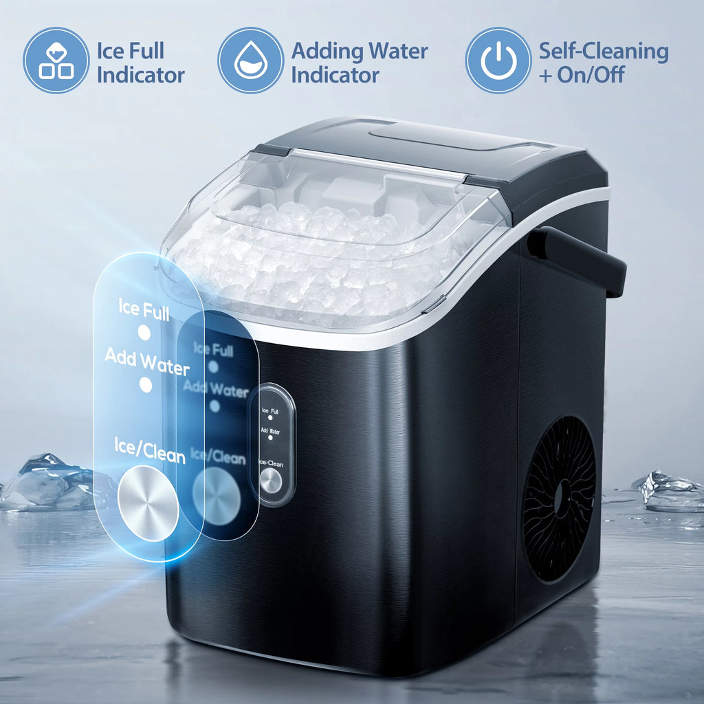 Nugget Ice Maker Countertop with Soft Chewable Pellet Ice, 33lbs/24H, Self-Cleaning, Stainless Steel, Black D5132