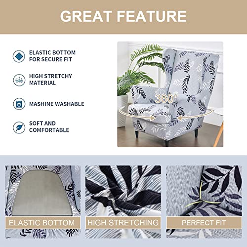 Wingback Chair Slipcover 2 Piece Jacquard Washable with Elastic Bottom A54556