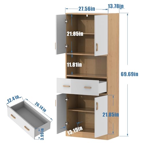 70" Tall Wooden Kitchen Pantry Cabinet with Doors and Drawer W63363