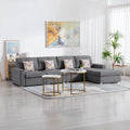 Beige Linen 4Pc Reversible Sectional Sofa Chaise with Pillows Y259