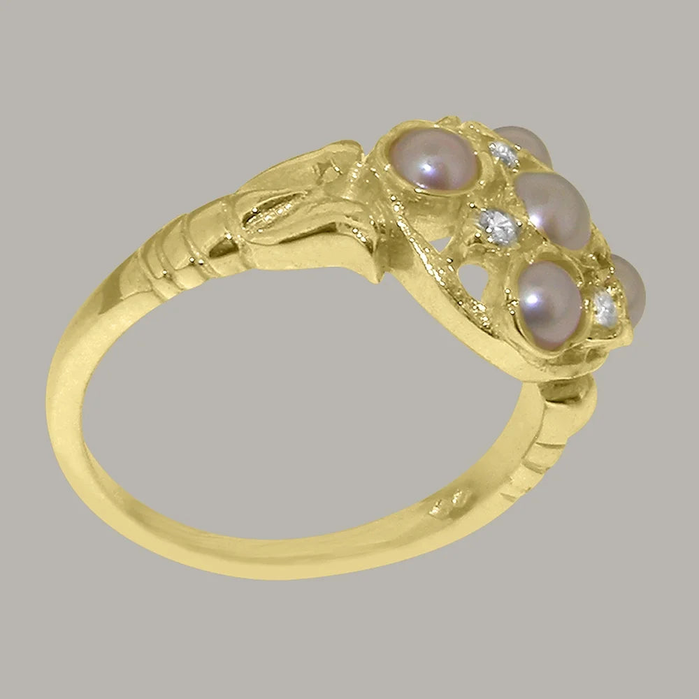 18k Yellow Gold Cultured Pearl Cubic Zirconia Statement Ring O406