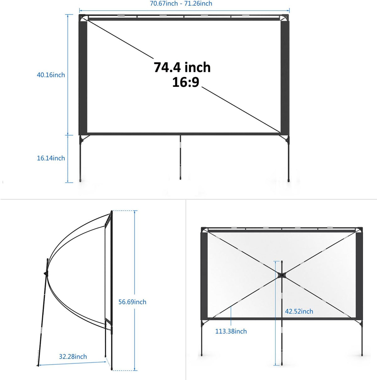 80 Inch Foldable Portable Outdoor Projector Screen with Stand and Bag V293149