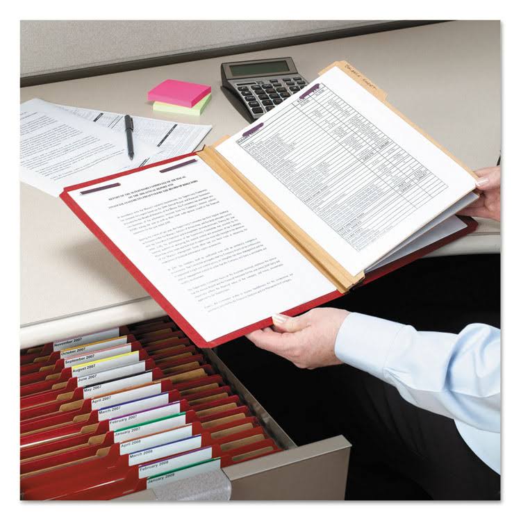 Bright Red Letter Size Classification Folders with Fasteners, 10/Box X8967