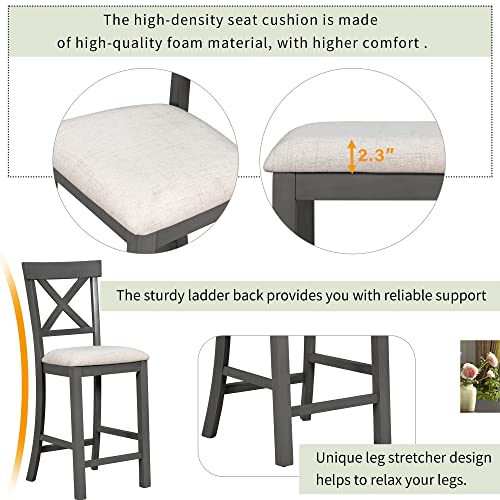 6-Piece Counter Height Table with Shelf 4 Chairs and Bench Gray I7314